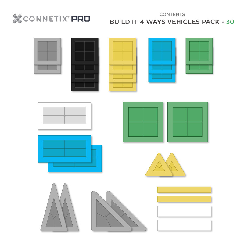 Costruzione magnetica CONNETIX® PRO Vehicles Pack 30 pezzi