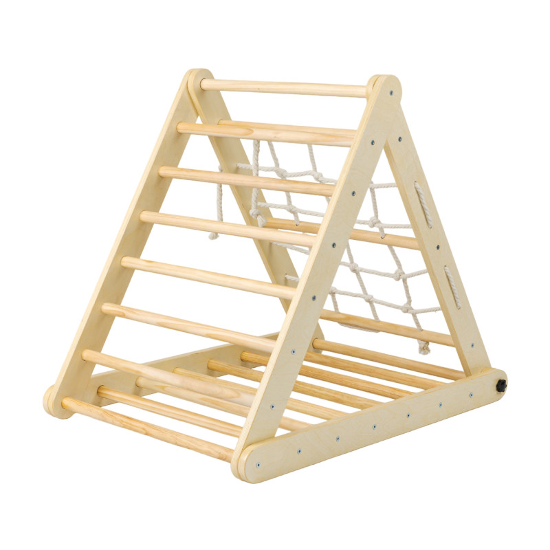 Triangolo di Pikler a tre lati con parete da arrampicata e corda Triangolo di Pikler a tre lati con parete da arrampicata e corda