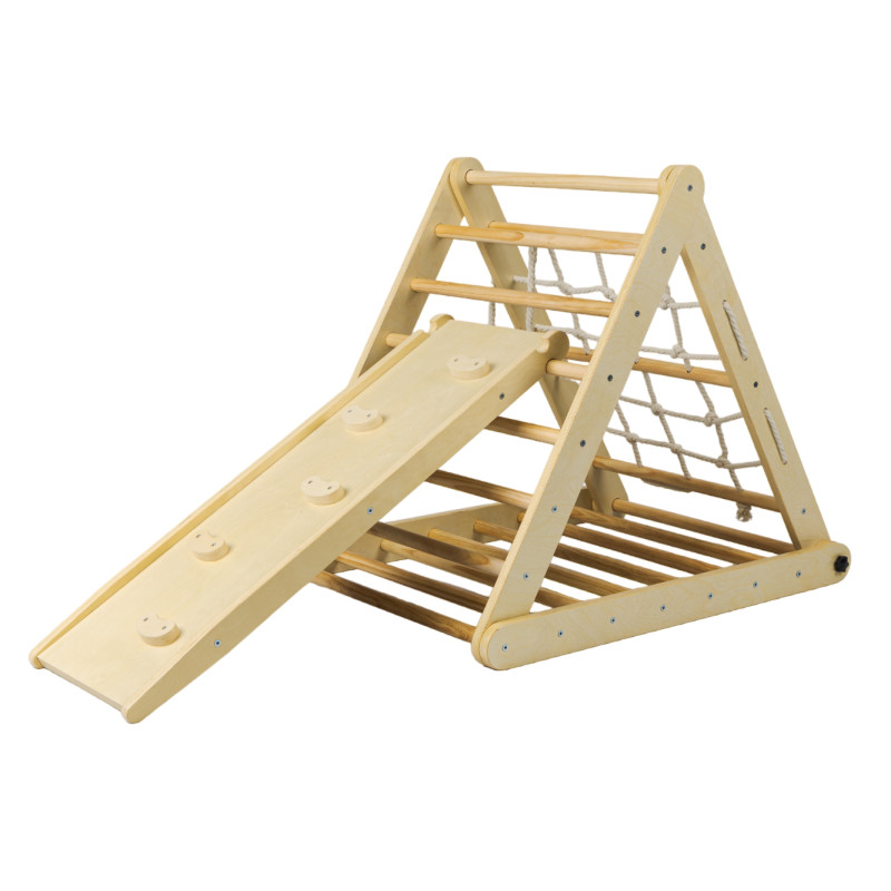 Triangolo di Pikler a tre lati con parete da arrampicata e corda Triangolo di Pikler a tre lati con parete da arrampicata e corda