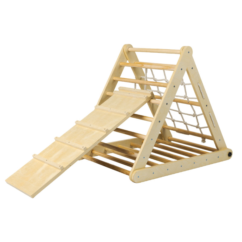 Triangolo di Pikler a tre lati con parete da arrampicata e corda Triangolo di Pikler a tre lati con parete da arrampicata e corda