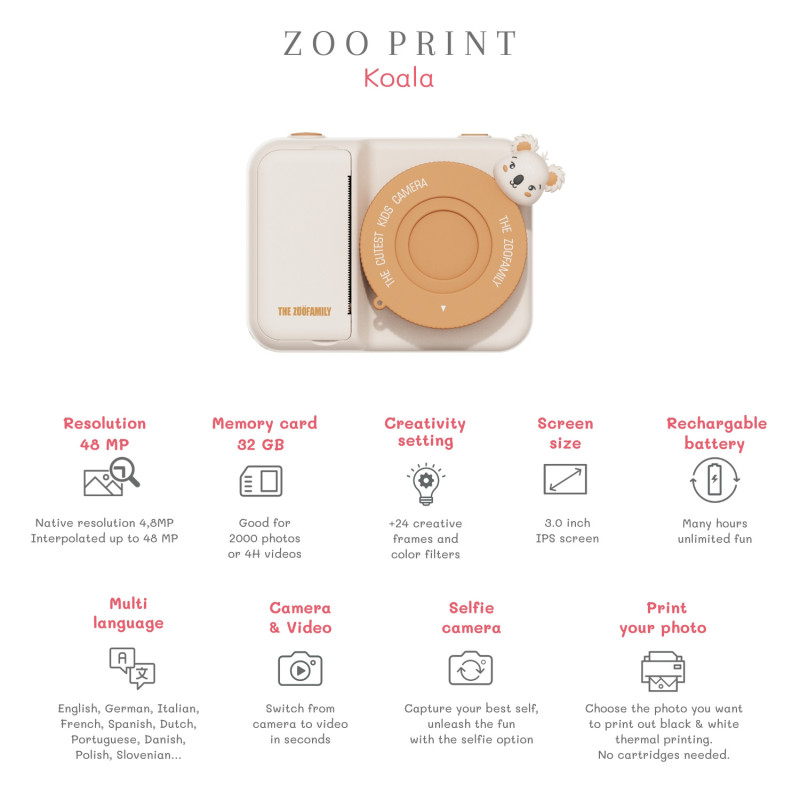 La fotocamera digitale per bambini The Zoofamily Print – Koala