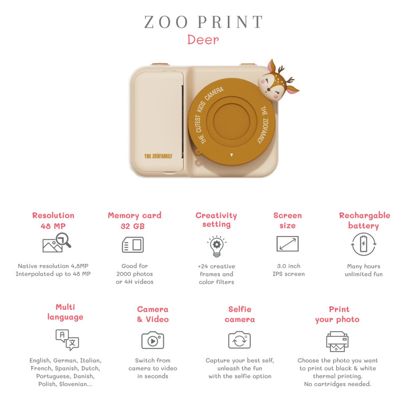 La fotocamera digitale per bambini The Zoofamily Print – Capriolo