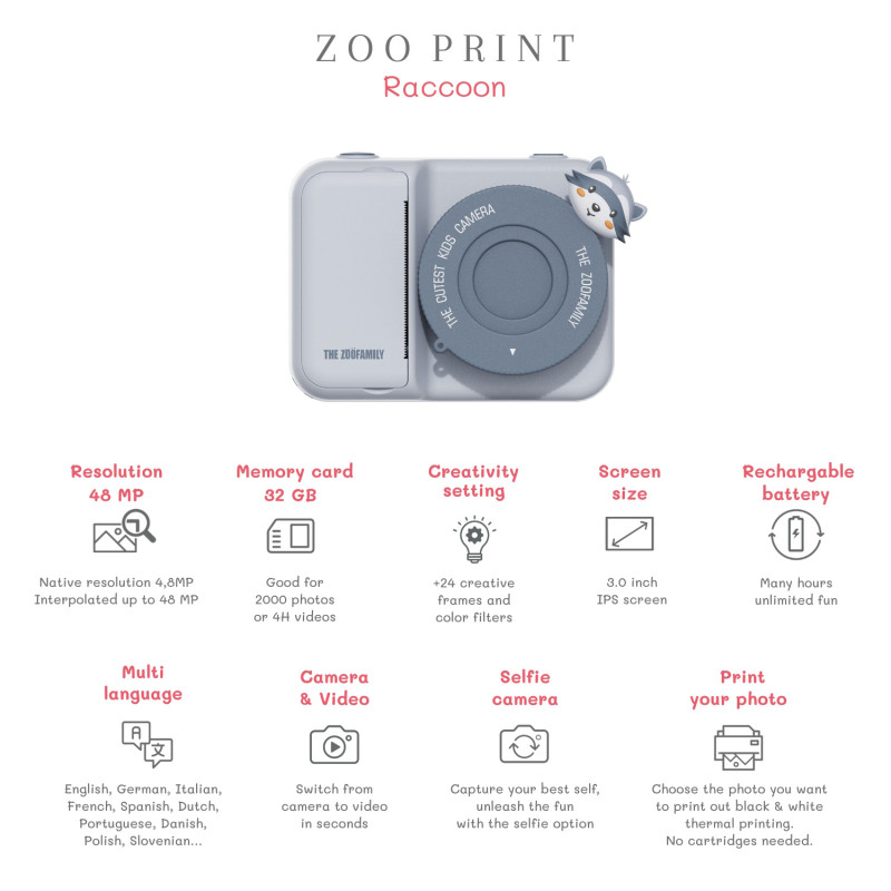 La fotocamera digitale per bambini The Zoofamily Print – Procione