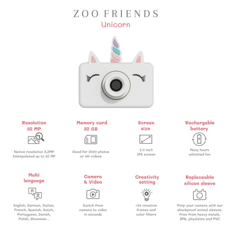 La fotocamera digitale per bambini The Zoofamily – Unicorno La fotocamera digitale per bambini The Zoofamily – Unicorno