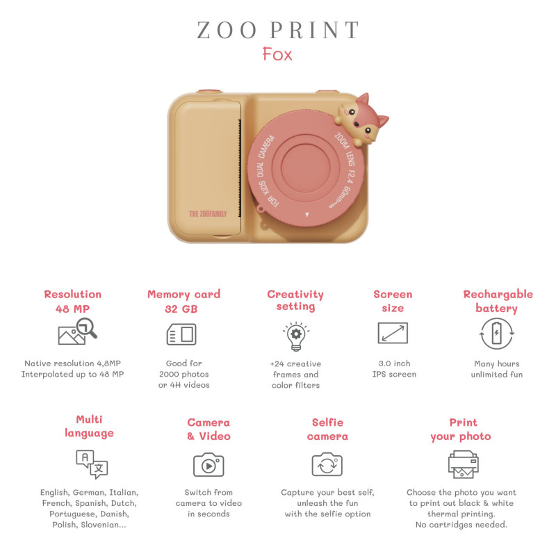 La fotocamera digitale per bambini The Zoofamily Print – Volpe La fotocamera digitale per bambini The Zoofamily Print – Volpe