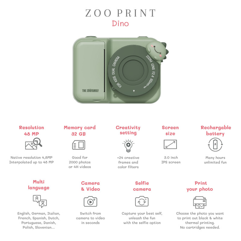 La fotocamera digitale per bambini The Zoofamily Print – Dinosauro La fotocamera digitale per bambini The Zoofamily Print – Dinosauro