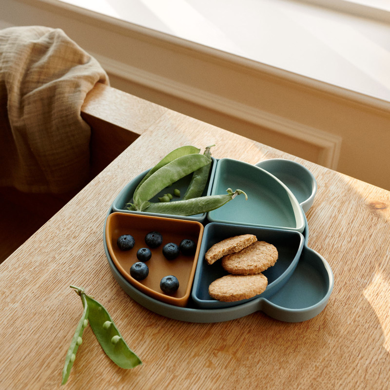 Piatto in silicone diviso LIEWOOD Orsetto Blue Fog