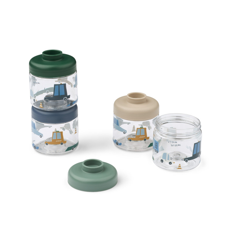 LIEWOOD Dominique contenitori in tritan per pappa 100 ml set da 4 Cars / Sandy
