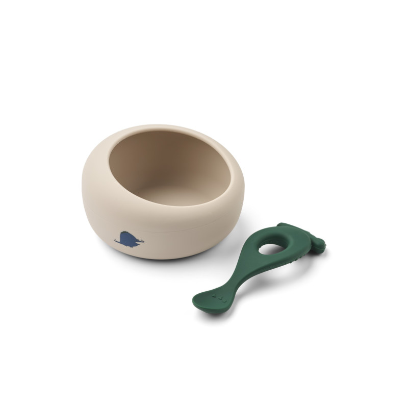 LIEWOOD ciotola in silicone con cucchiaio Sparia Dino roar / Sandy