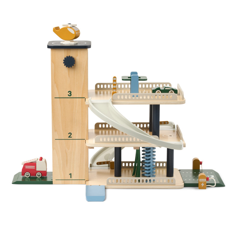 LIEWOOD JORDY Garage in legno multipiano con veicoli