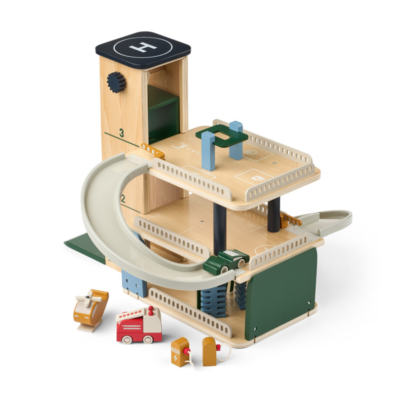 LIEWOOD JORDY Garage in legno multipiano con veicoli